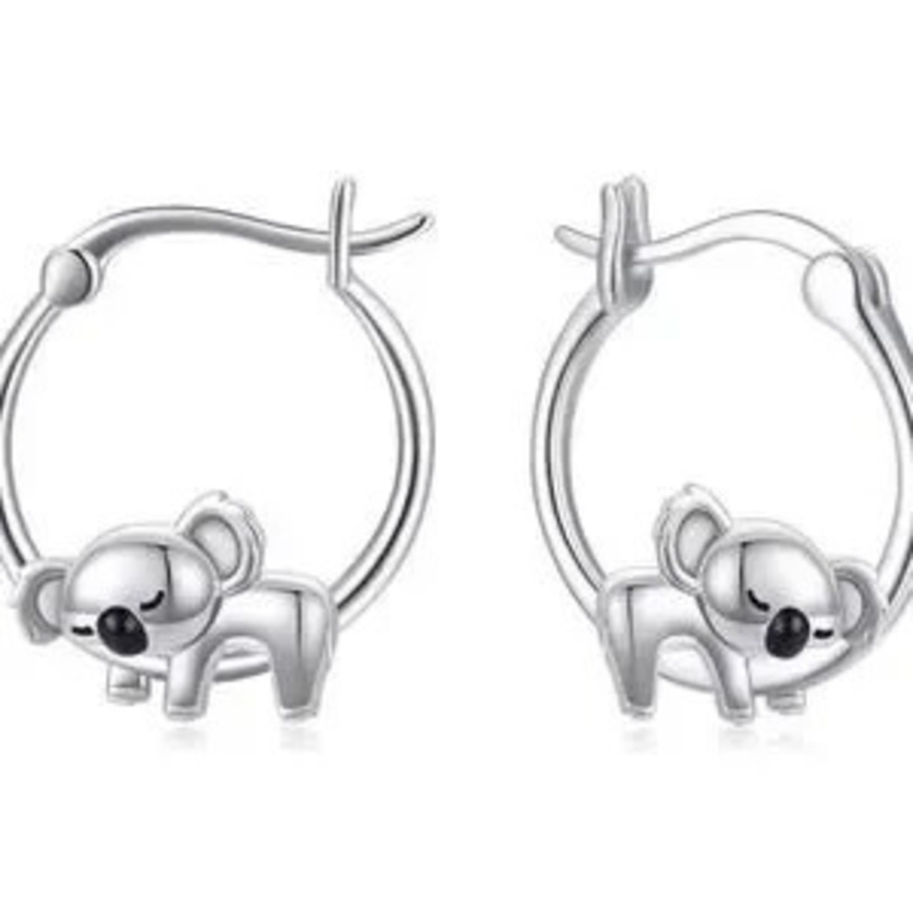 New Cute Panda Hoop Silver Earrings?Animal print earrings